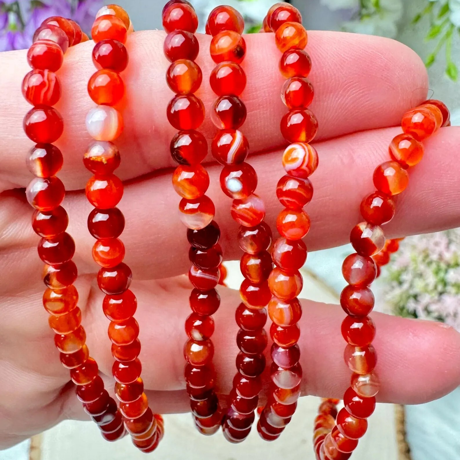 Natural Carnelian 4mm Round Bead Healing Gemstone Layering Stretch Bracelet Gift