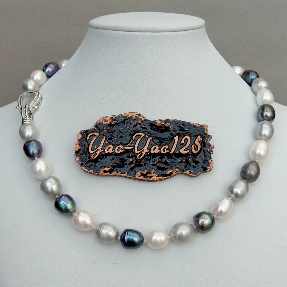 Freshwater Black Gray White Rice Pearl Mixed Color Pearl Necklace For Women 17″