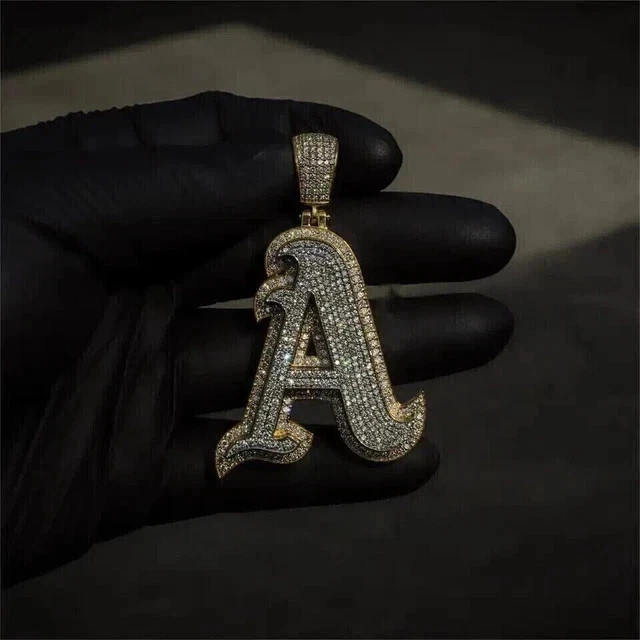 Real Moissanite 2.50Ct Round Cut Initial Letter A Pendant 14K White Gold Plated