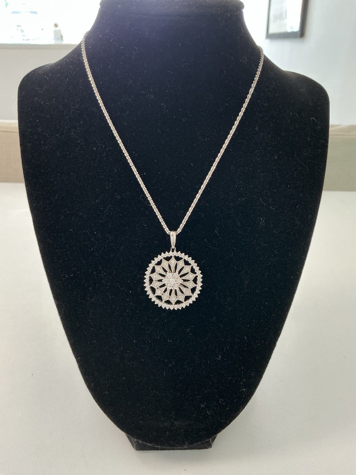 14k White Gold Diamond Medallion Pendant