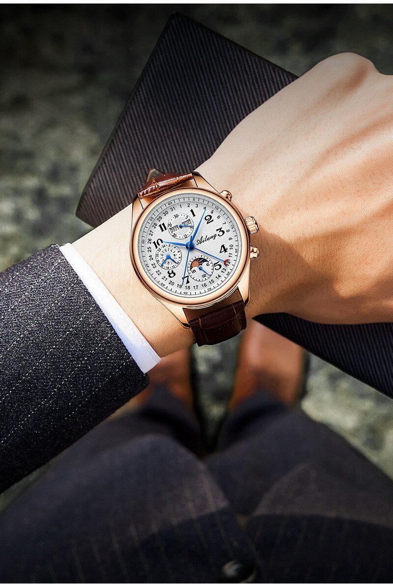 AILANG Moon Phase Calendar Multifunction Chronograph Automatic Mechanical Watch