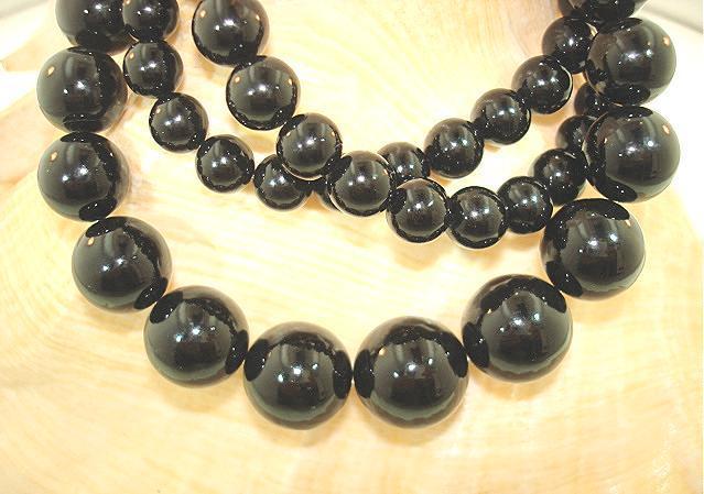 7-15MM GRADUATED ONE-STRAND ROUND GENUINE BLACK CORAL BALL BEAD NECKLACE 25″ #1