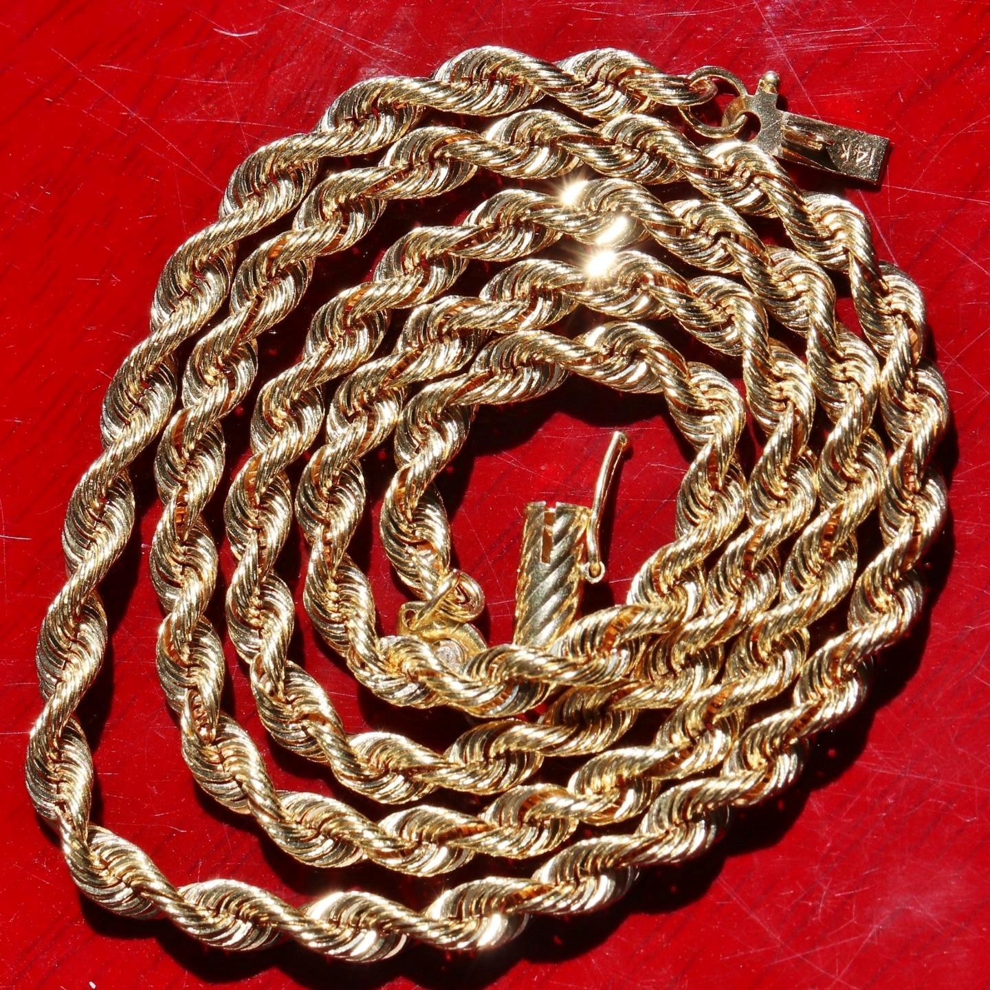 14k yellow gold necklace 20.0″ solid rope chain vintage 20.56gr Fortunoff N3048A