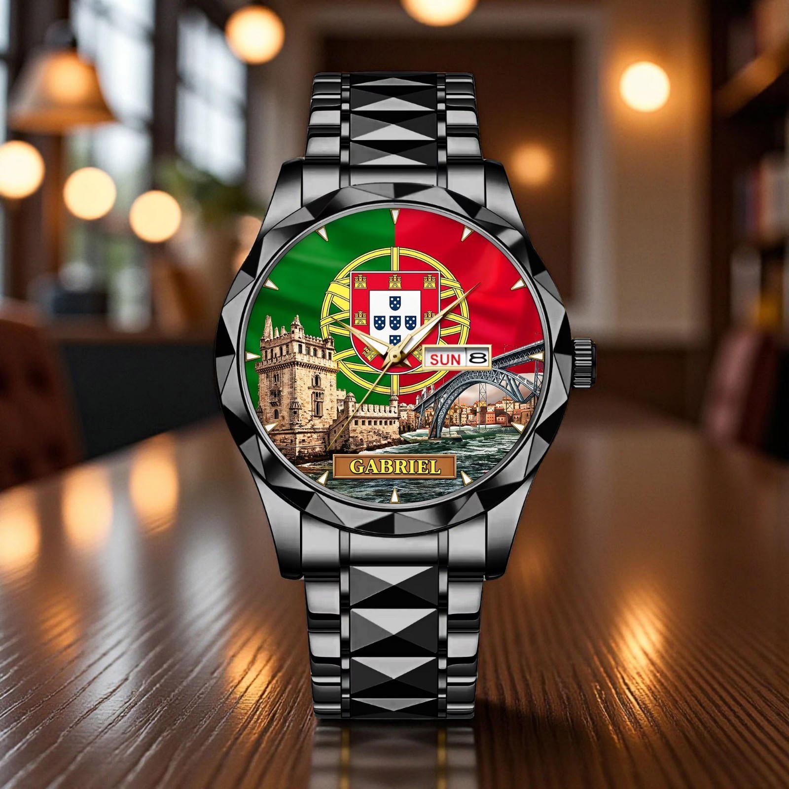 Personalized Portugal Dial Watch Custom Name Lisbon Porto Design Travel Gift Men
