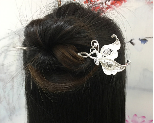 Real 925 Sterling Silver Hairpin Vintage Style Floral Ball Hair Clip Pin 4.8inch