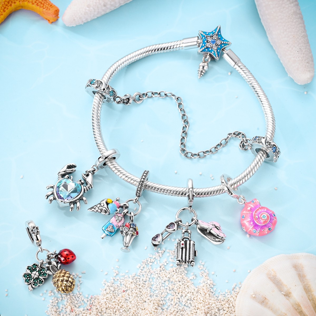 LAZA European 925 Sterling Silver DIY Charm Summer Beach Life fit Women Bracelet