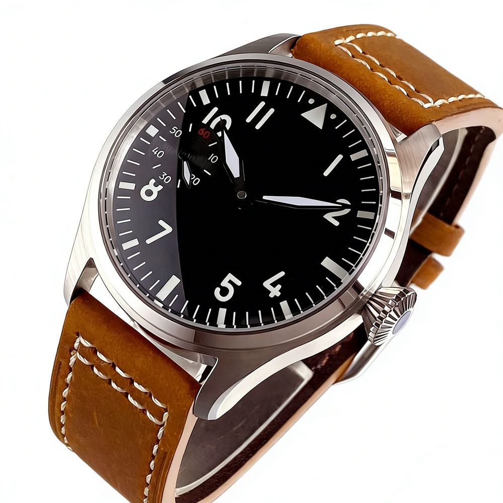 42mm Sterile Black Dial Luminous ST3600 hand winding 6497 mechanical mens watch