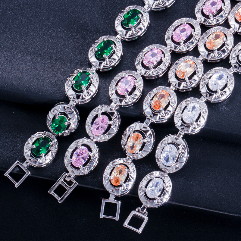 Trendy White Gold Cubic Zircon Allure Purple Round Women Dancing Party Bracelet