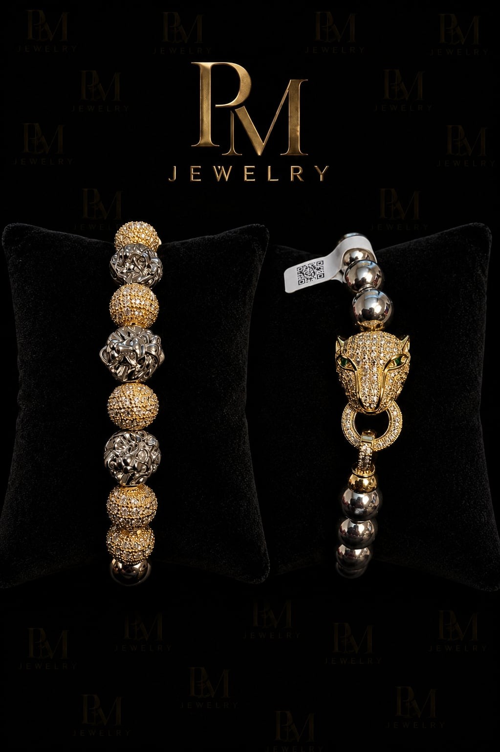 18K Gold Filled Self Made Pendant Tennis Chain Panther Bracelet Set