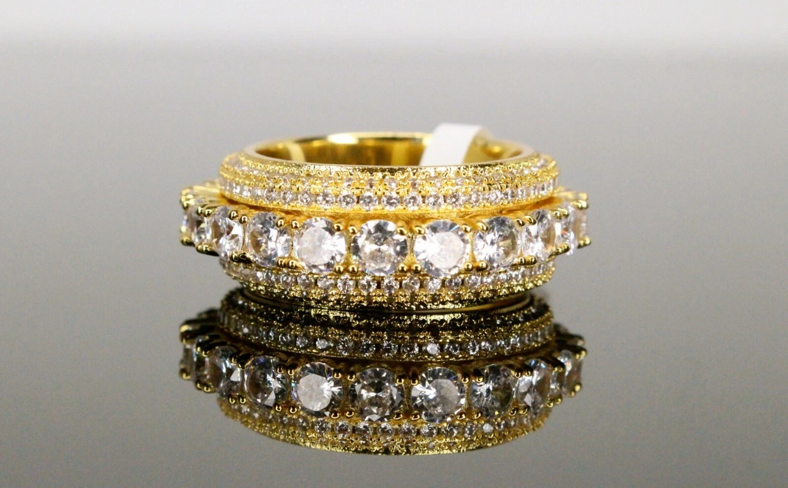 MASSIVE 10ct Lab Sim VVS1 Diamond ETERNITY SPINNER gold Ring 18g HEAVY Bustdown