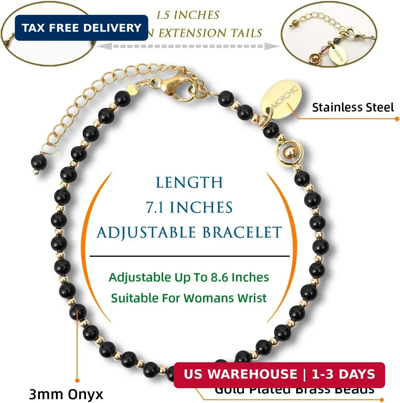 Morchic 3mm Natural Gemstone Beaded Bracelet for Women, Dainty Tiny Charm Jewelr