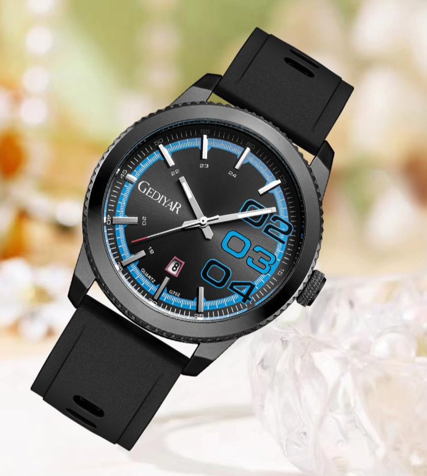 Men’s Wristwatch Quartz 46mm Dial Big Numbers Luminous Sport Silicone Strap Date