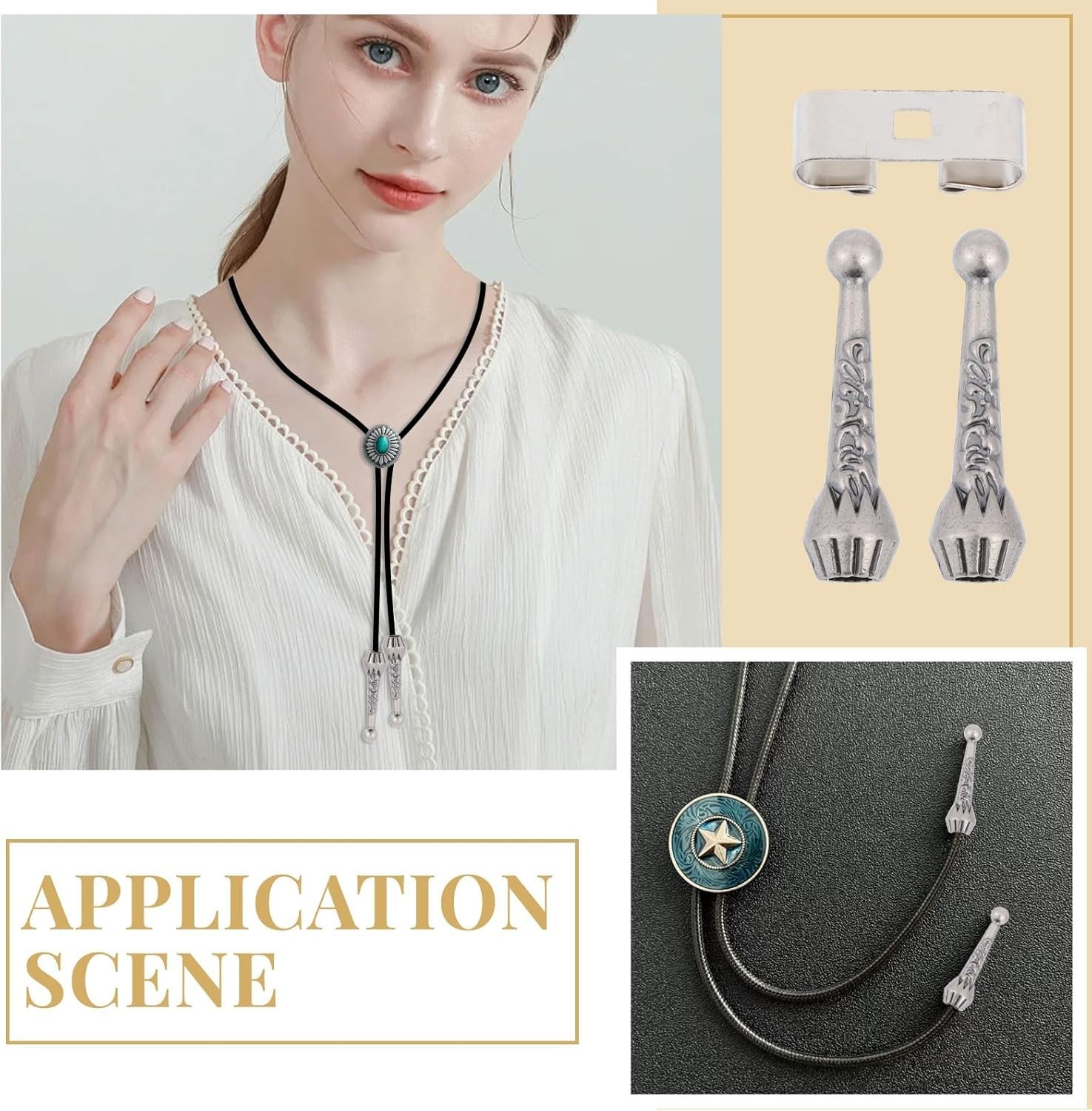 Bolo Tie Findings Kit: 36Pcs Antique Silver Tips, End Caps & Slide Clasps