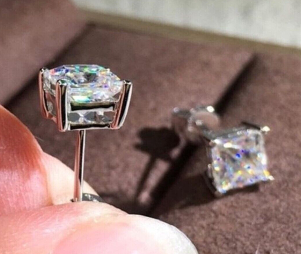 2.00 Ct Certified Princess Cut White Diamond Solitaire Studs-Great Shine & Bling