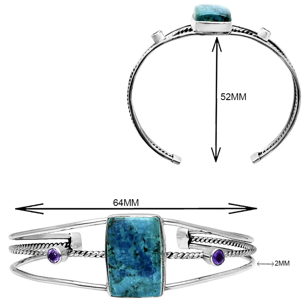 Premium Shattuckite & Amethyst 925 Silver Cuff Bangle Bracelet Jewelry B-1011