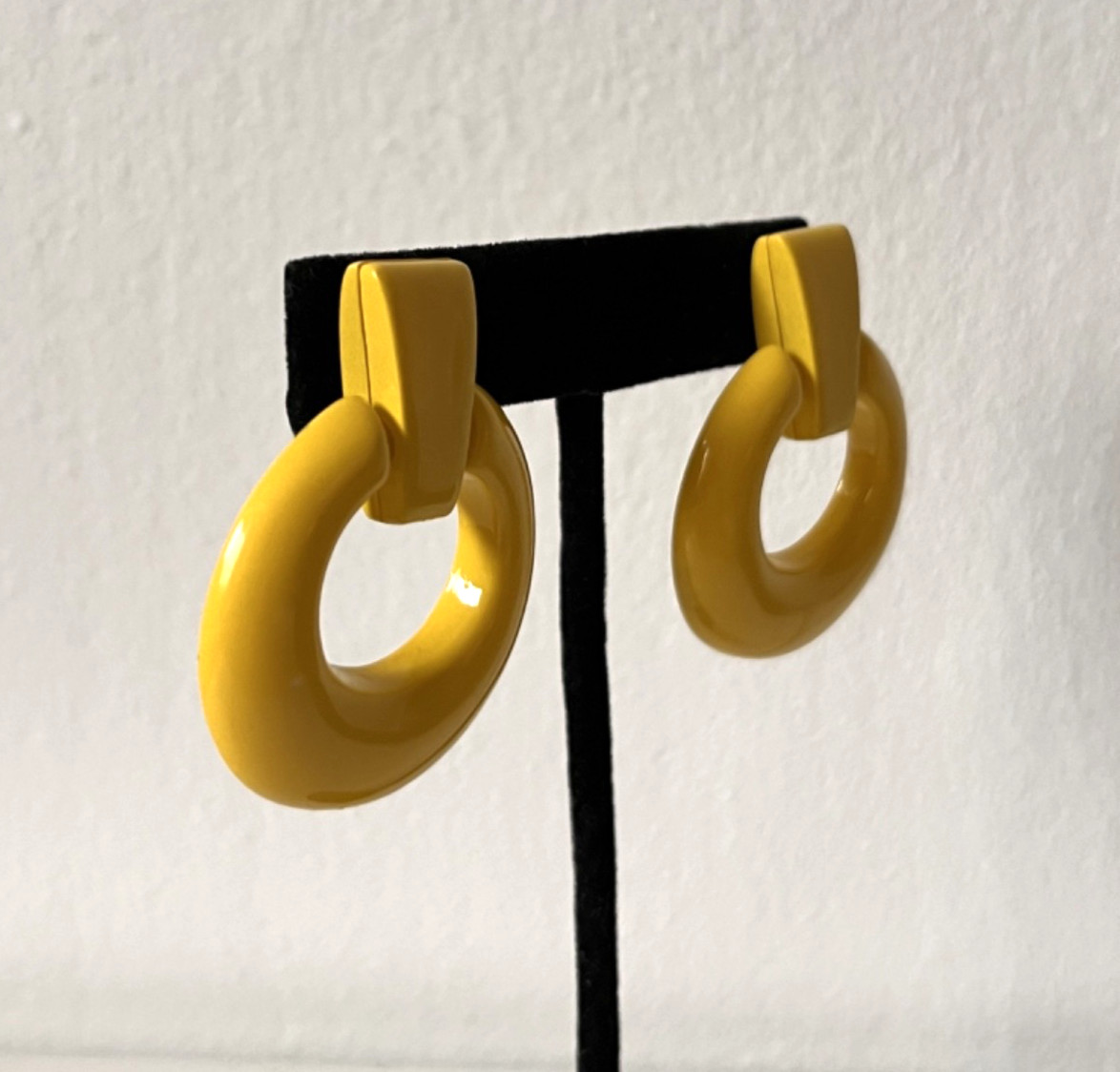 Vintage Bright Mustard Yellow Door Knocker Pierced Earrings
