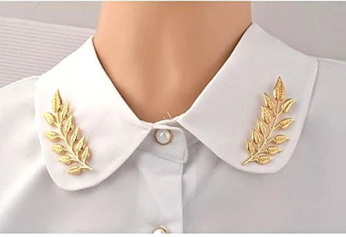 Gentlemen Gold Silver Leaf Brooches Simple Elegant Retro Double Leaf Collar Pin