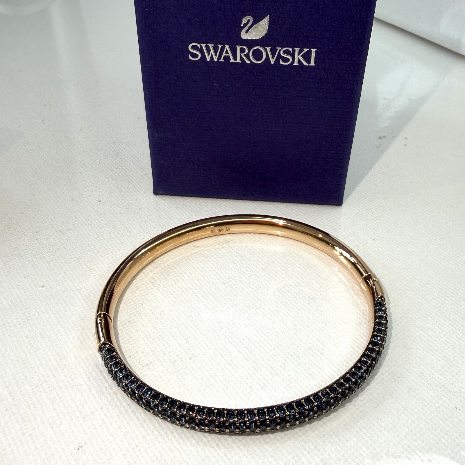 Swarovski Sublima Bangle Size Medium Bracelet Navy Crystals Rose Gold Plated