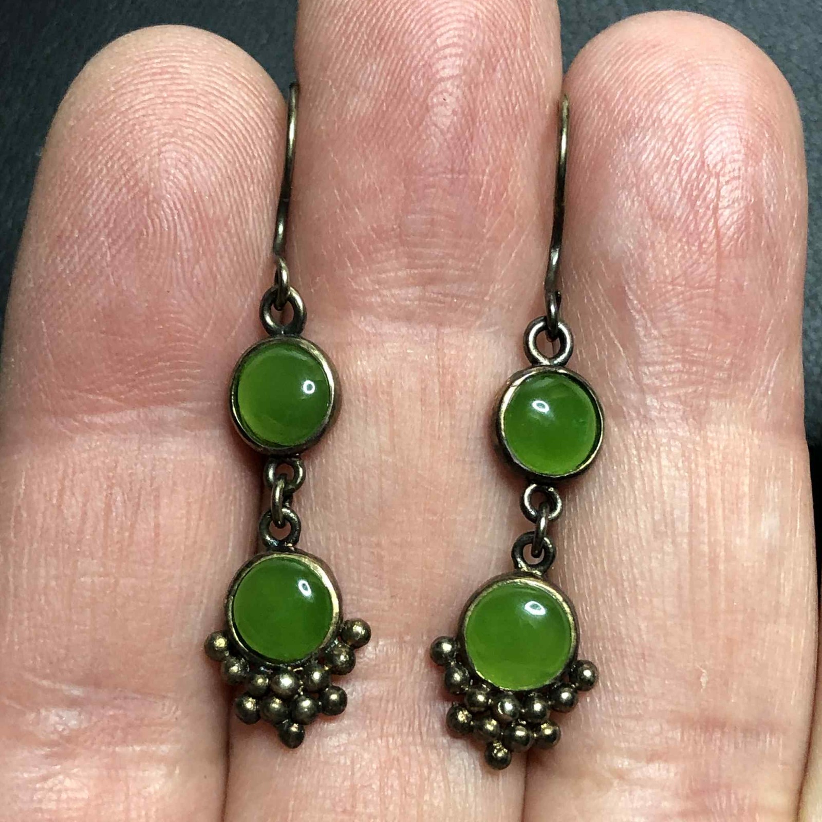 6370 VNTG Vermeil gold over Sterling 925 Jade dangle earrings 3.2 grams