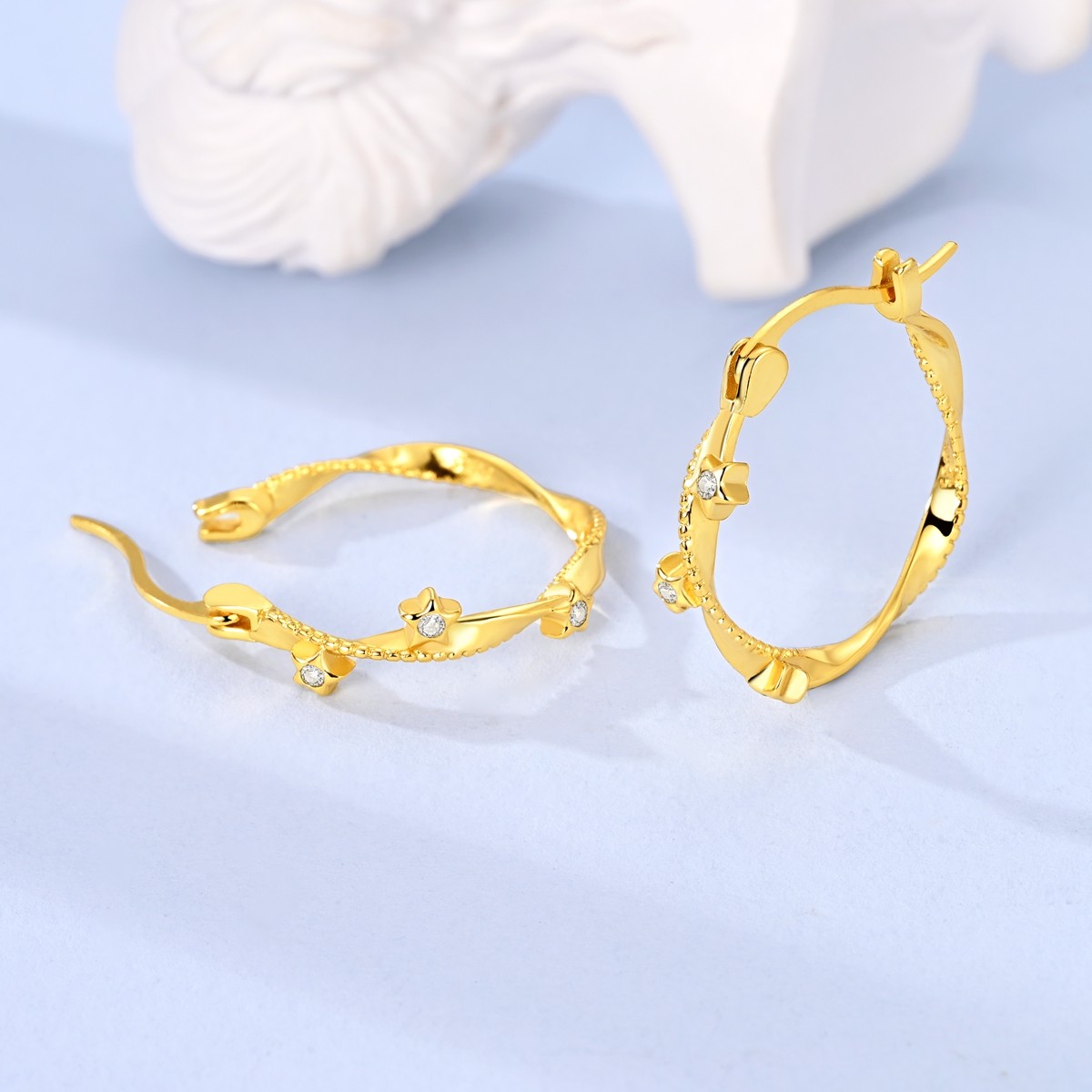 LAZA Original Women 925 Silver Hoop Earrings Star Twisted Jewelry
