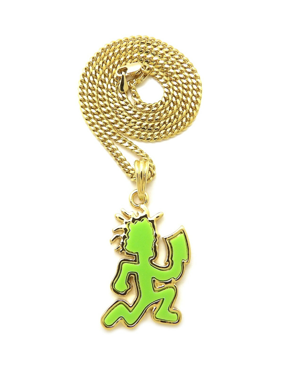 Green Color Hatchet Man Pendant Box, Cuban, Rope Chain Hip Hop Necklace XSP262GN