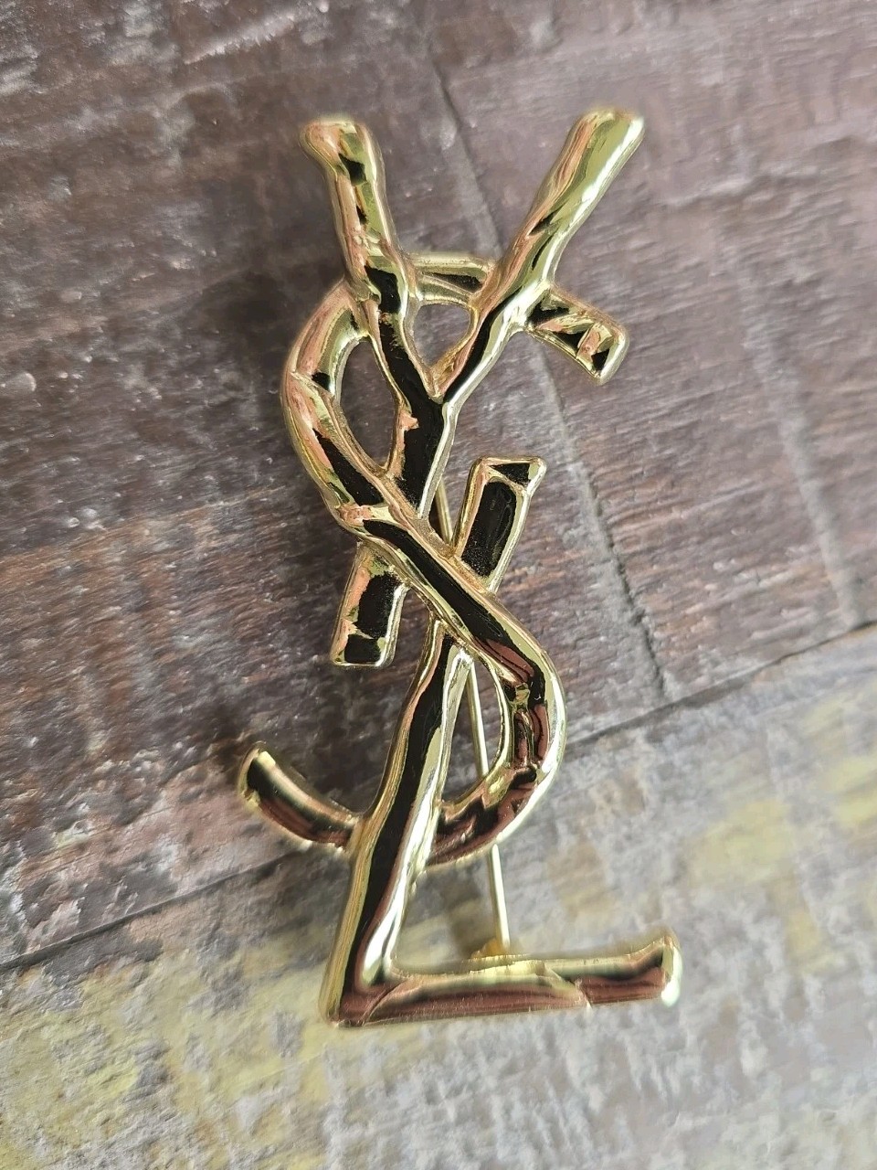YSL Yes Saint Laurent Paris Vintage Brooch Pin Gold Tone BEAUTIFUL