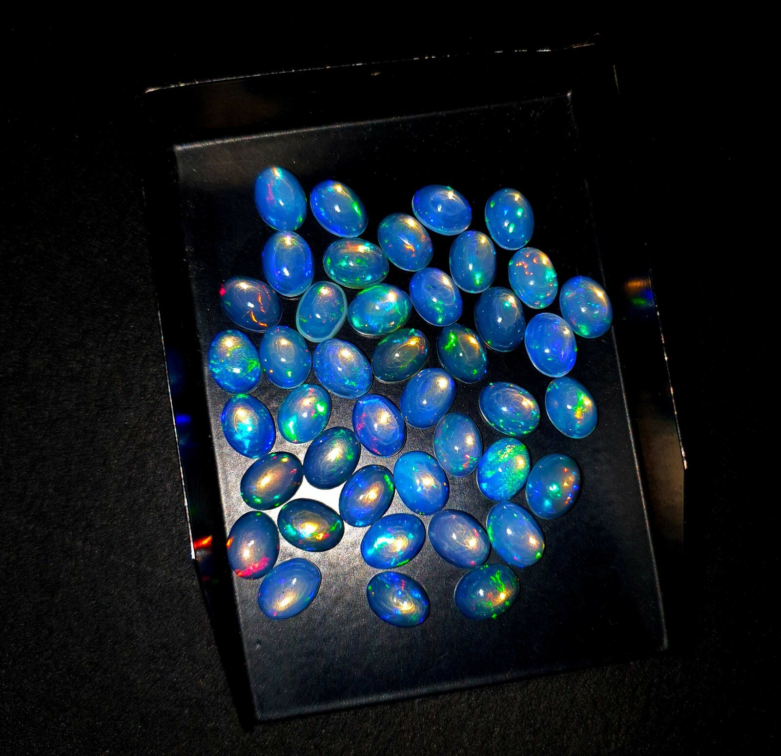 Natural Blue Fire Ethiopian Opal Oval Cabochon Gemstone Lot 13 Pcs 6*8 MM 10 CT