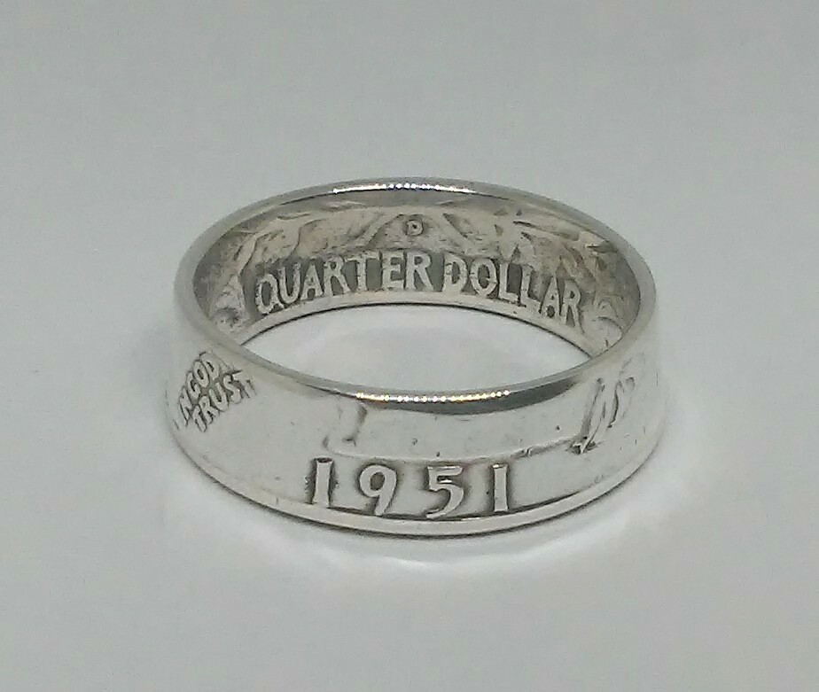 Coin ring handmade from US SILVER QUARTER 1940-1964 SIZES 4-8.5 pick year & size