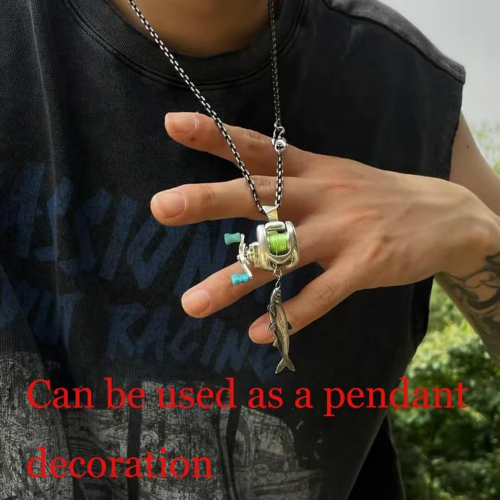 1/2x Fishing Reel Necklace Mini Rotating Reel Necklace Angler Jewelry Pendant
