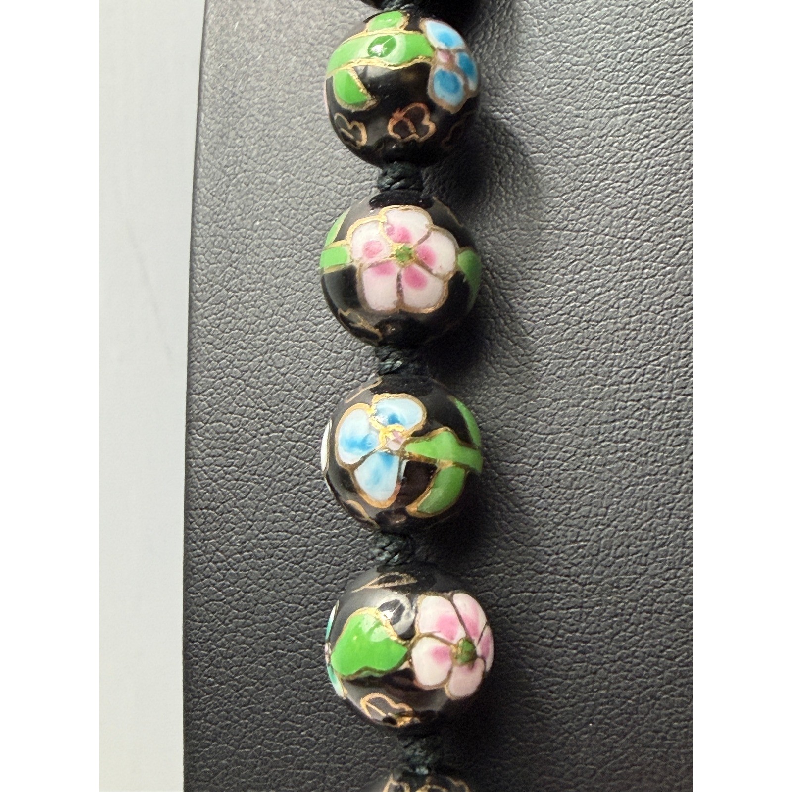 Vintage Cloisonne Necklace Black Beaded Chinese Export