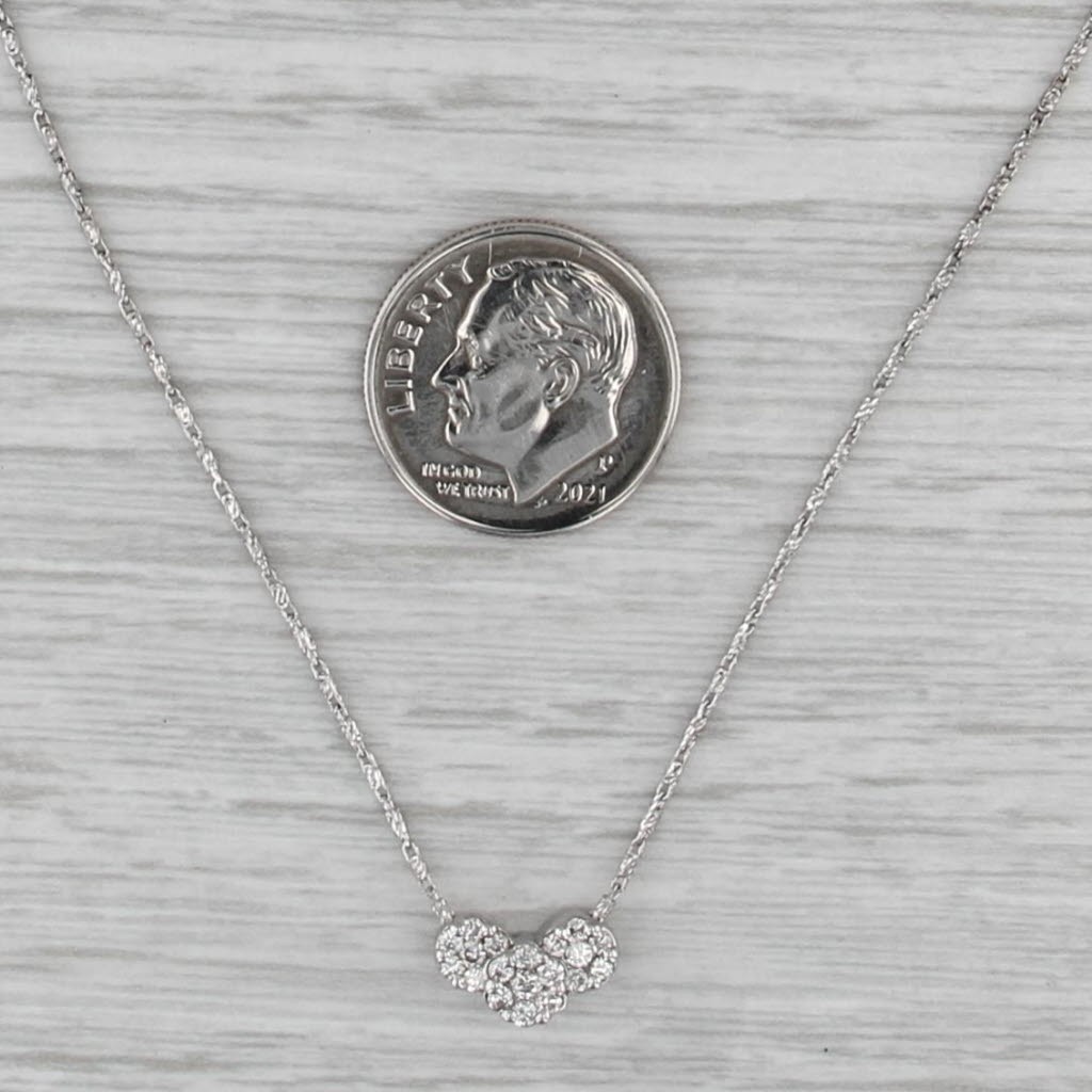 0.23ctw Diamond 3-Cluster Pendant Necklace 14k White Gold 18″ Bar Links