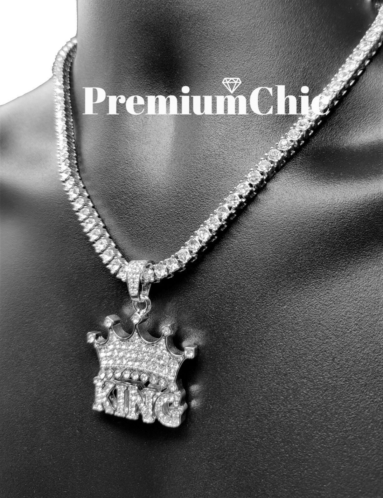 Crowned King Pendant Necklace Choker & Tennis Chain Plated Hip Hop CZ Jewelry