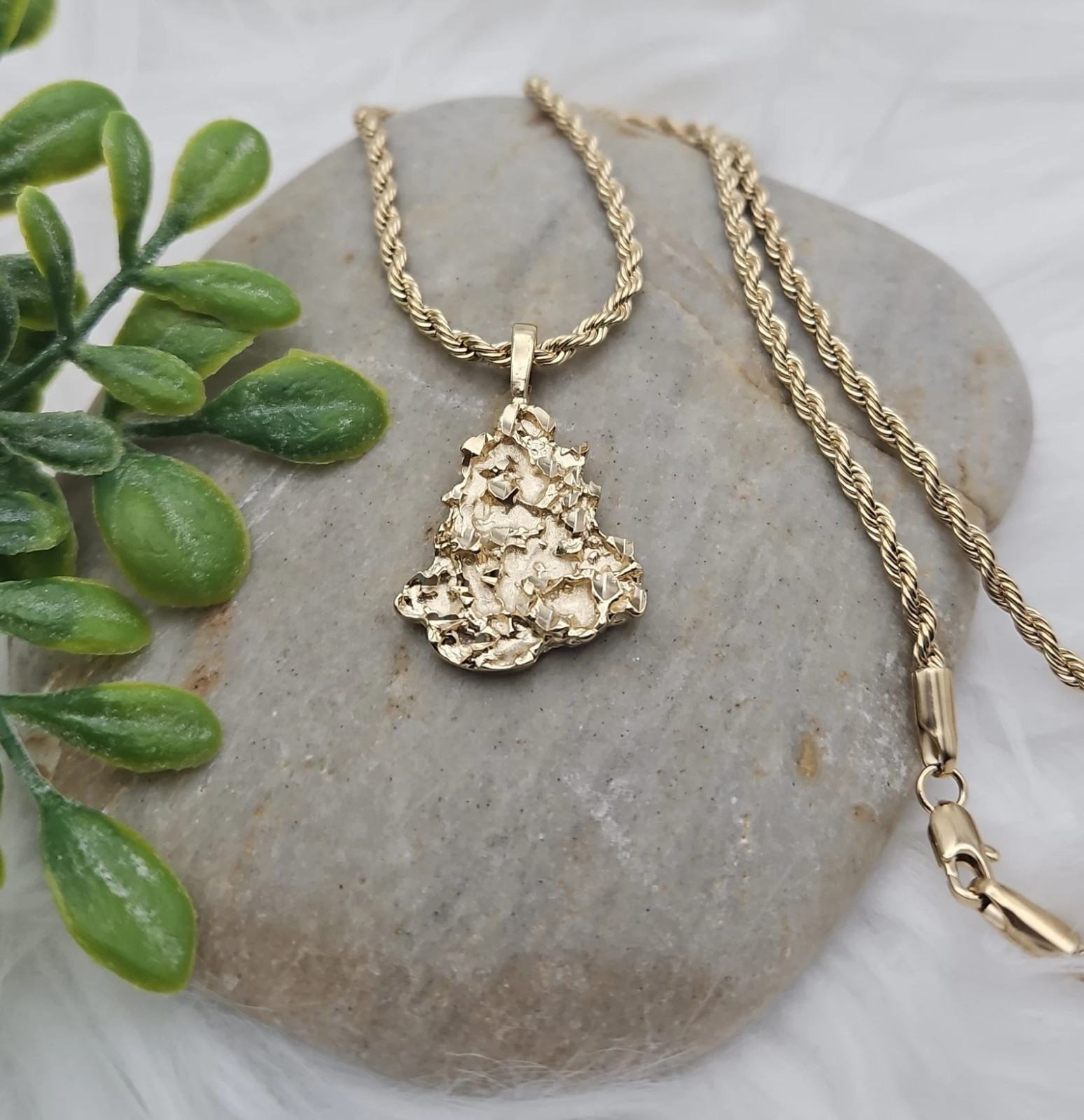 Gold Nugget Necklace, Gold Nugget Chain, 14k Heavy Plated Gold, 3mm French Rope