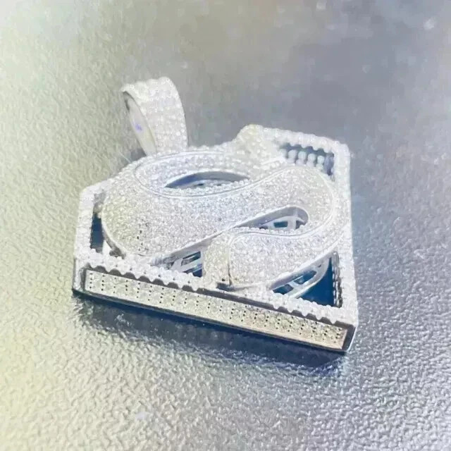 2.90Ct Round Cut Real Moissanite Custom Letter “S” Pendant 14K White Gold Plated