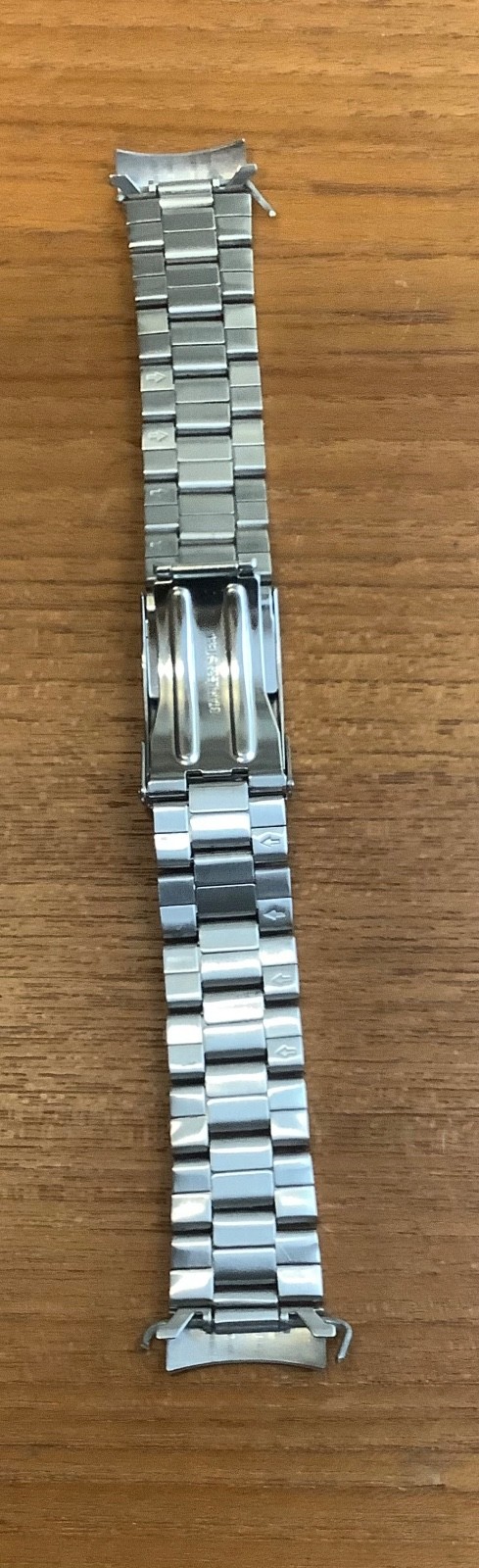 Stainless Steel 3-Link Bracelet Flip Lock Clasp Watchband 22mm Curved Ends NOS