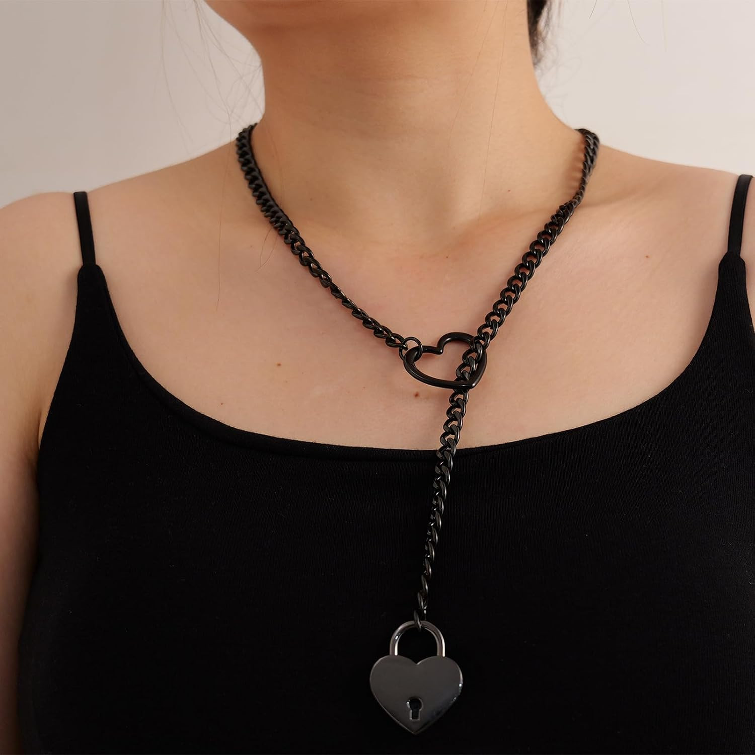 Heart Slip Chain Necklace for Women Goth Lock Heart Choker Collar for Women Punk