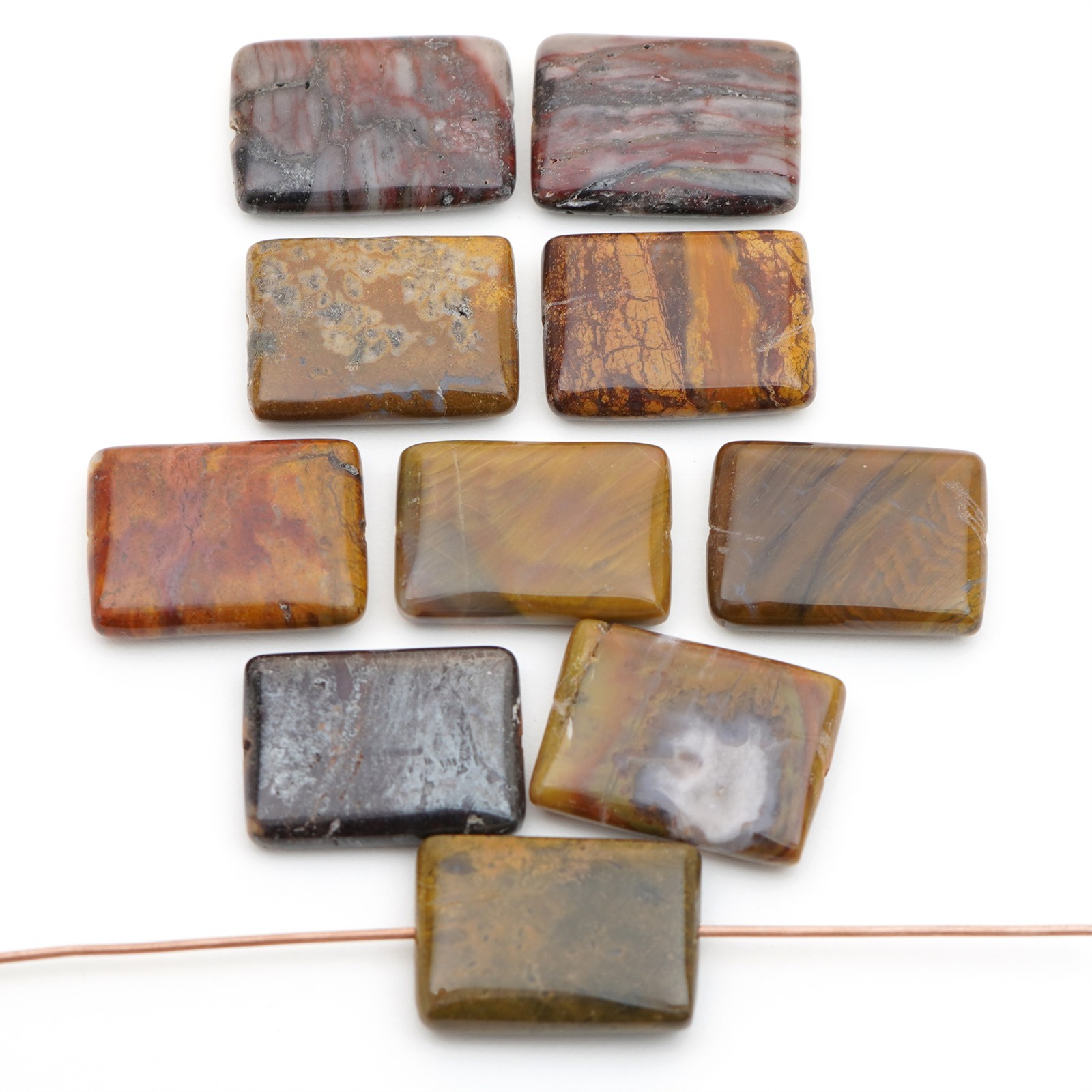 10 earth tones wood jasper beads flat rectangular brown stone avg 19mm 20mm