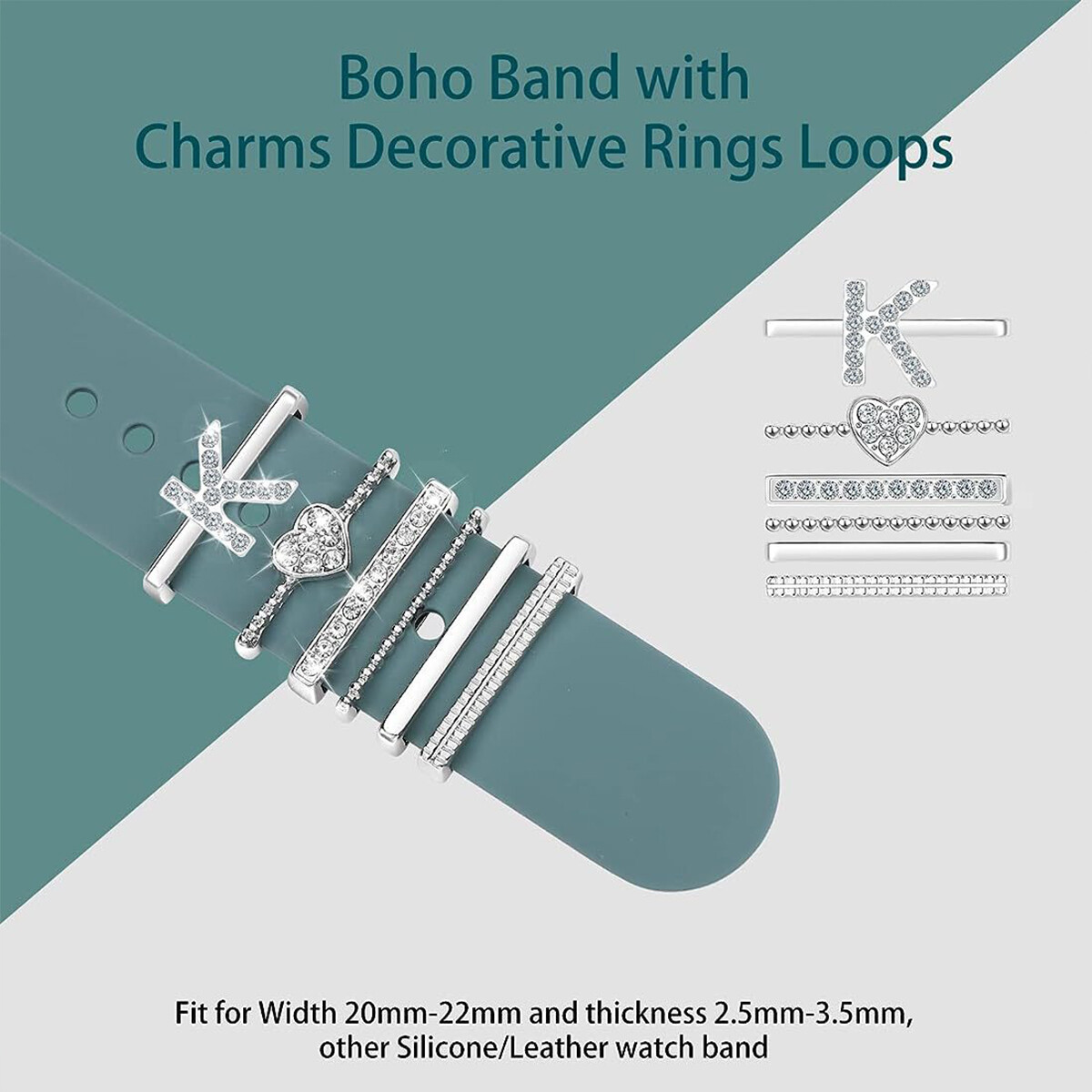 For Apple Watch Silicone Band Metal Charms Decorative Rhinestone Letter Ornament