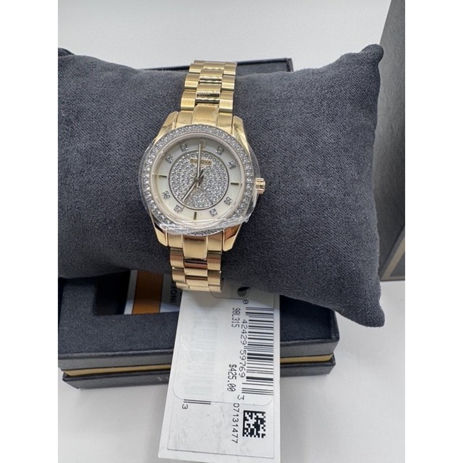 Bulova Classic Gemmed Diamond Stainless Steel Quartz Women’s Watch – 98L315