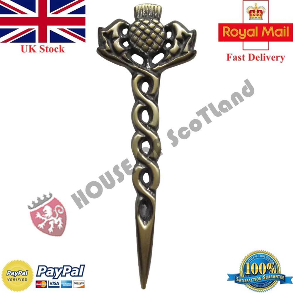Scottish Thistle Kilt Pin Antique Finish 3.5″ Celtic Pins & Brooch Free Gift Box