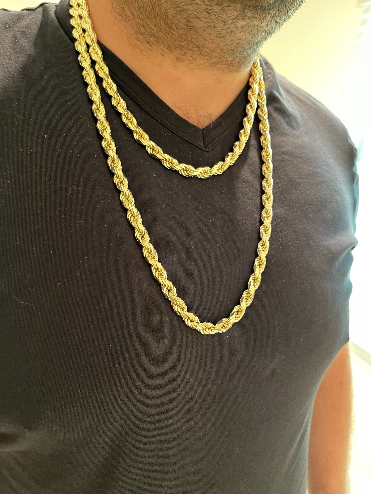 8mm Thick Rope Chain 14k Gold Plated Real Solid 925 Sterling Silver Necklace Big