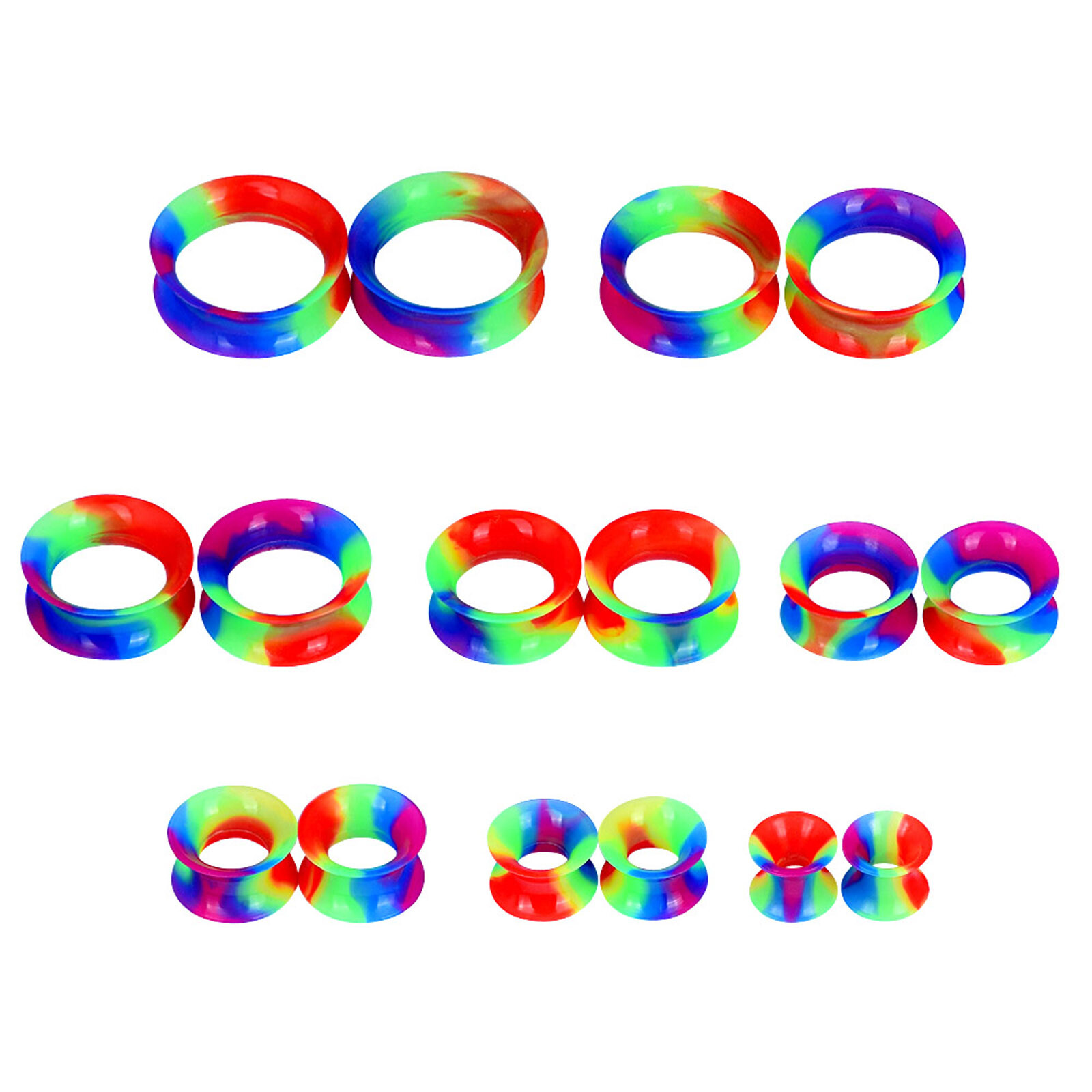 16PCS Colorful Ear Tunnel Soft Thin Silicone Ear Gauge Ear Plug Plug Set 2g-3/4″