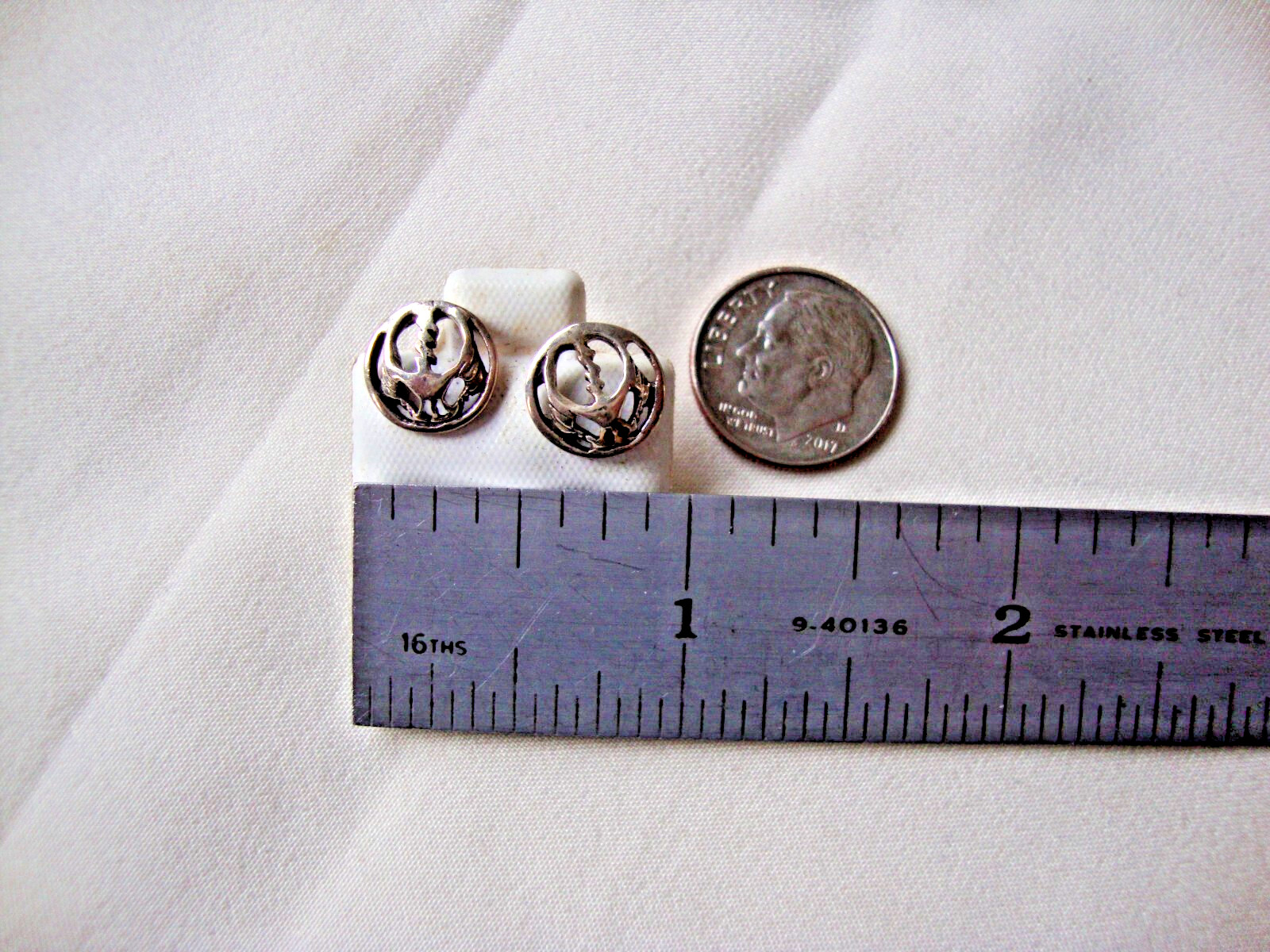 VTG STERLING SILVER STAMP 925 GRATEFUL DEAD SKULL & LIGHTNING BOLT STUD EARRINGS