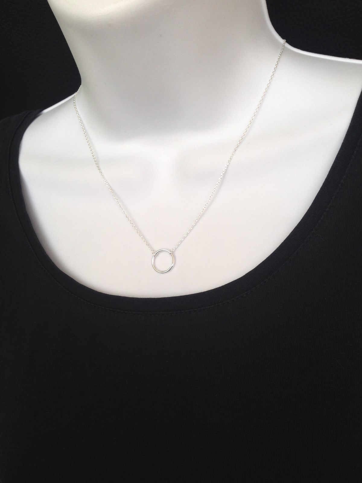 Sterling Silver 925 Open Circle Pendant Necklace 11mm(0.43″) 15.5-17.5″