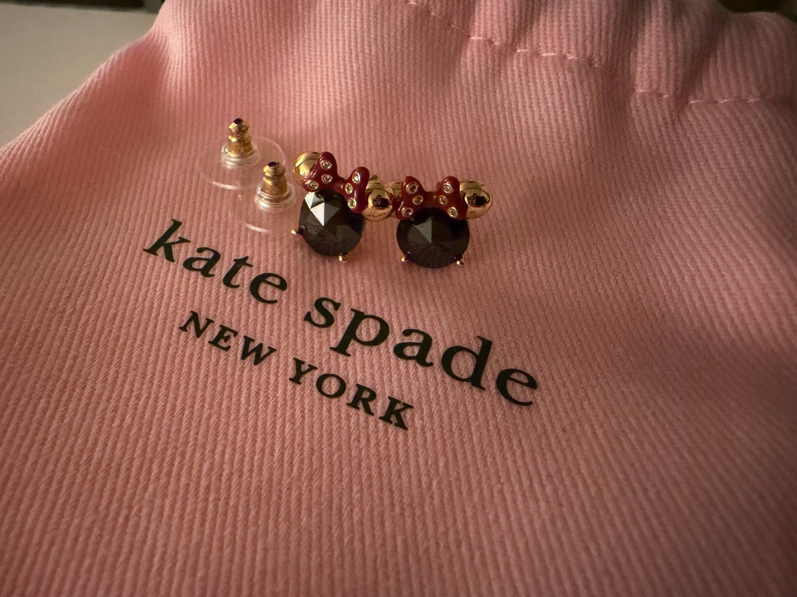 kate spade new york Mouse Stud Earrings Gold Metal Red Simulated Crystal