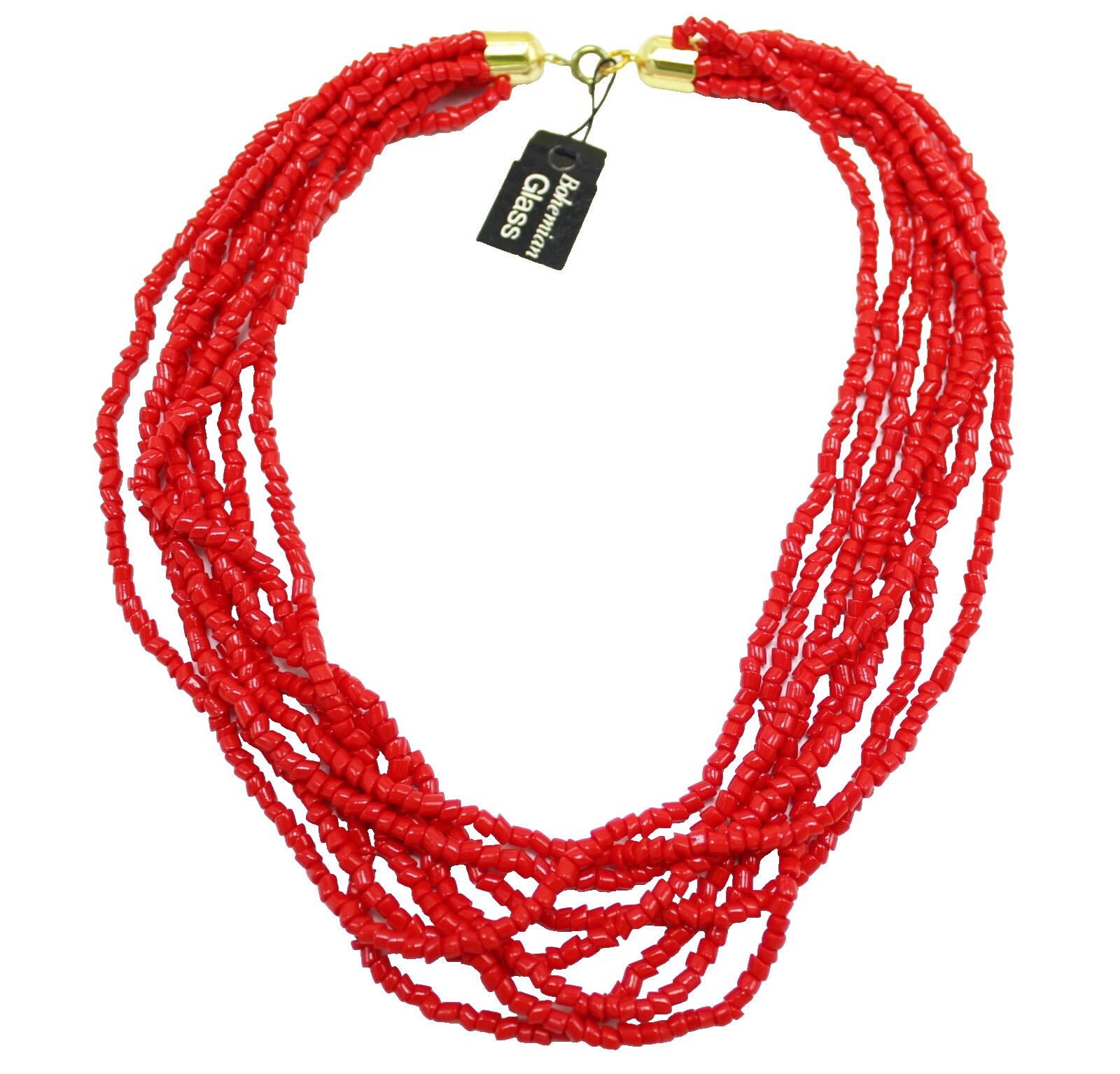 New Hot Red Multi Strand Bohemian Glass Bead Necklace #BG3