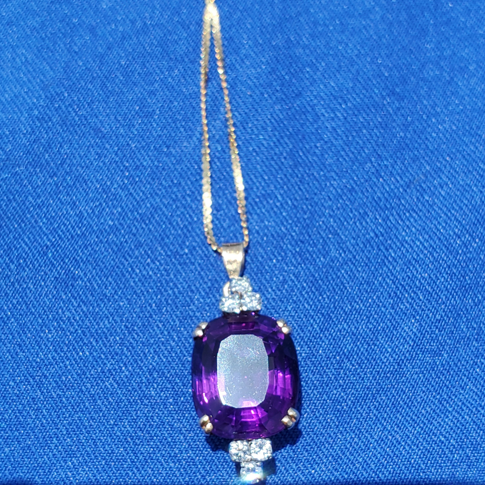 Original EARTH MINED AMETHYST DIAMOND Deco Style Necklaces SOLID 14K GOLD 20″ in