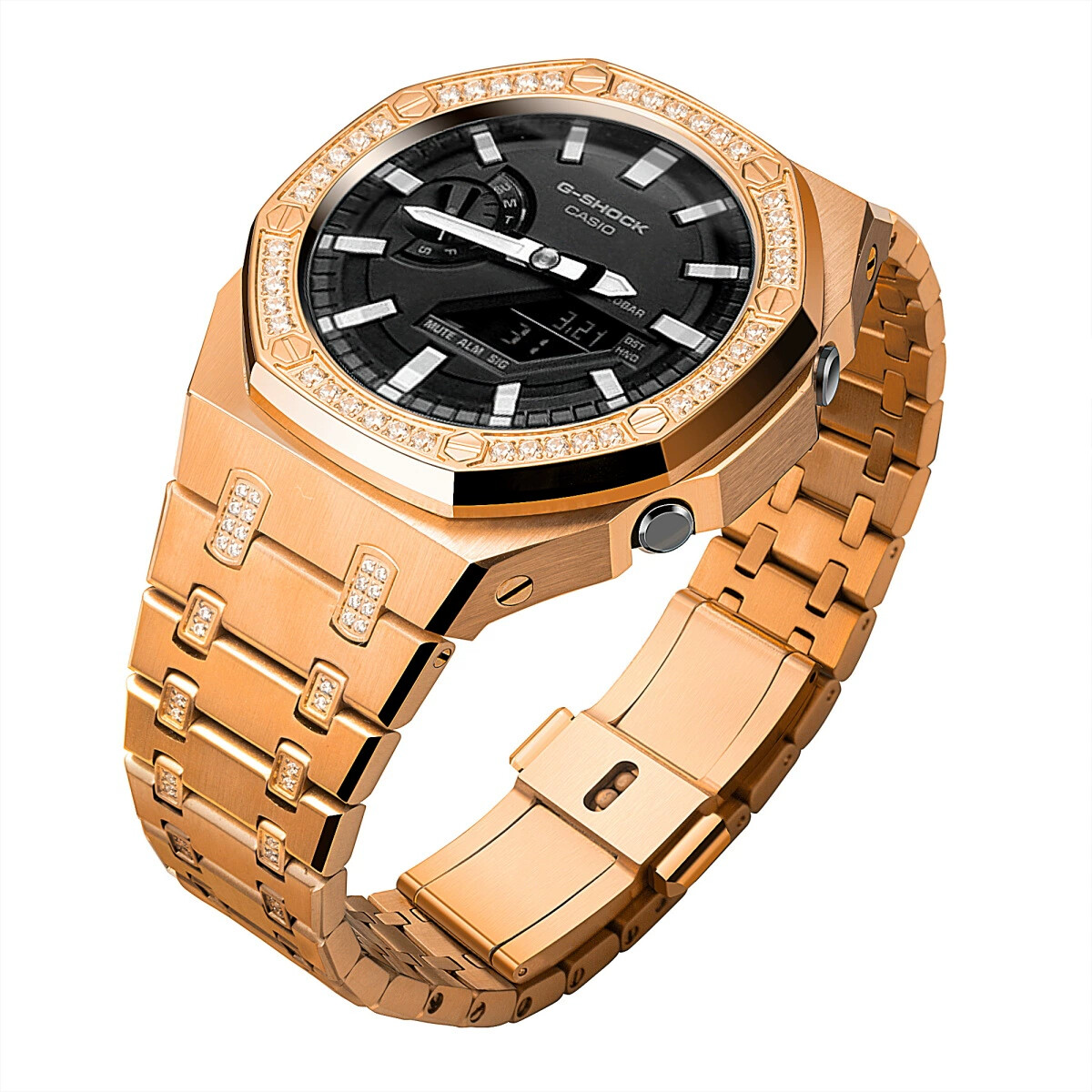 Bling Diamond Stainless Steel Bezel Mod Kit Case Band for G-SHOCK GA-2100 GA2110