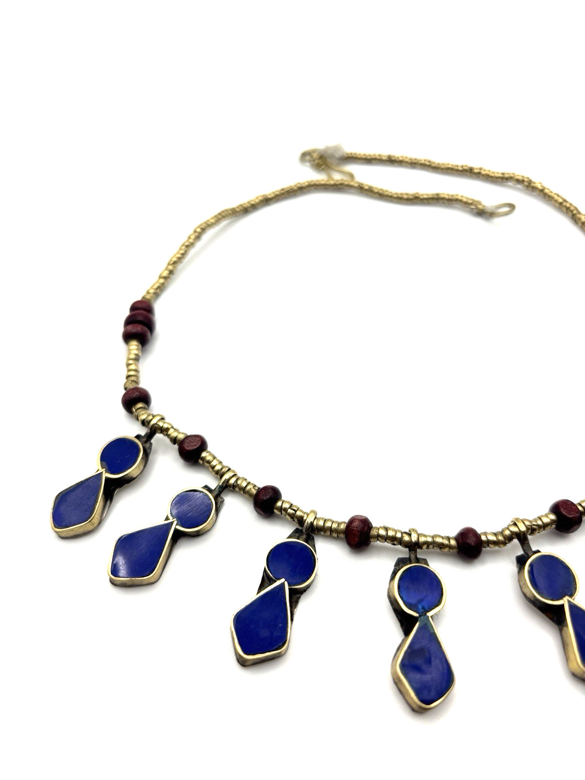 Egyptian Revival necklace with blue enamel pendants – 51cm, 30.7g