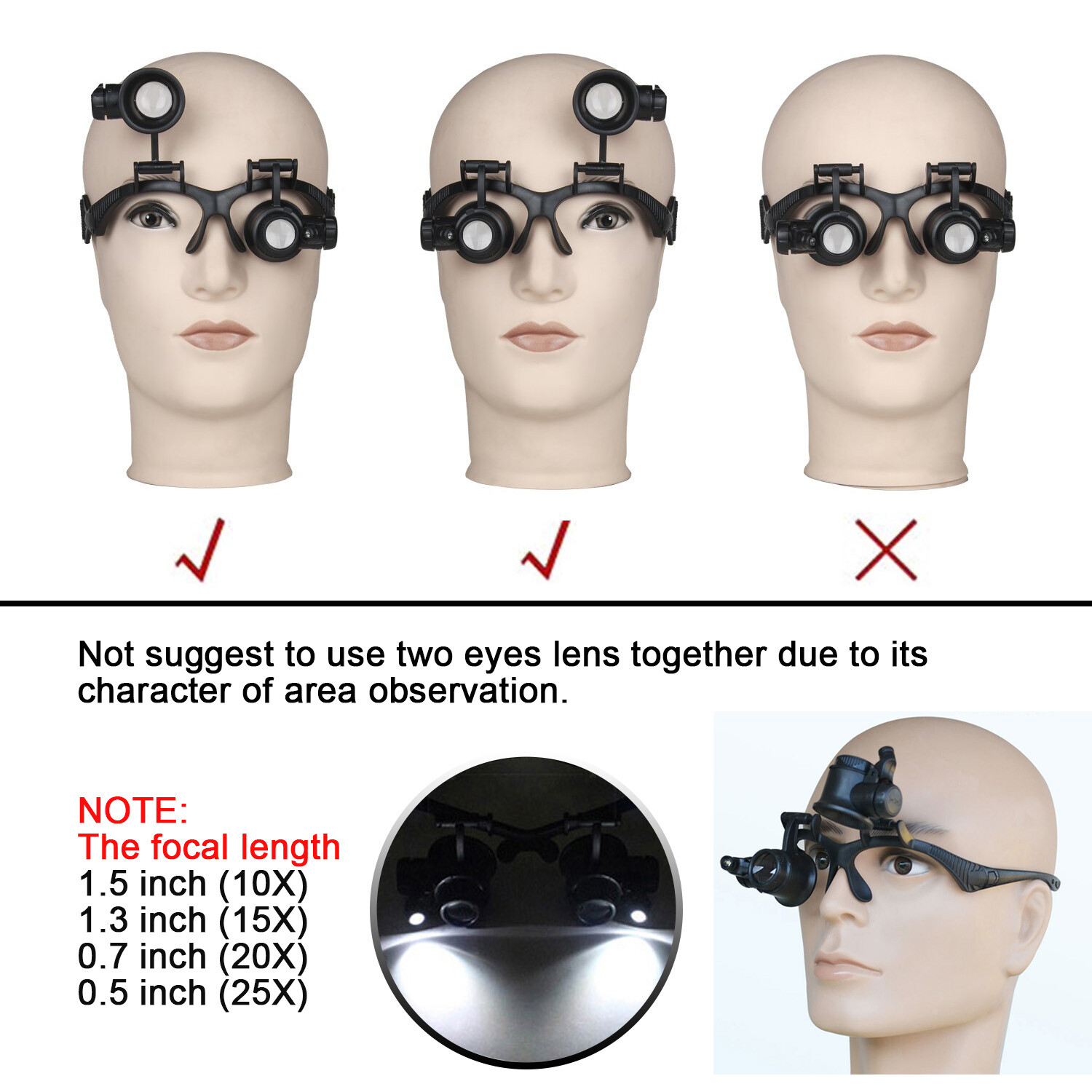 Double Eye Magnifier Loupe Glasses Hands Free With LED Light Magnifying Glasses